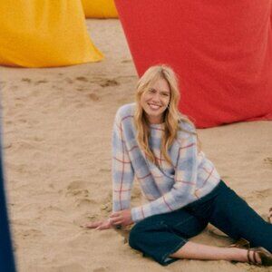 sezane - victoria sweater blue red ecru